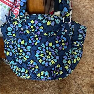 Vera Bradley Navy Quilted Tote with Blue, Aqua & Lime Floral